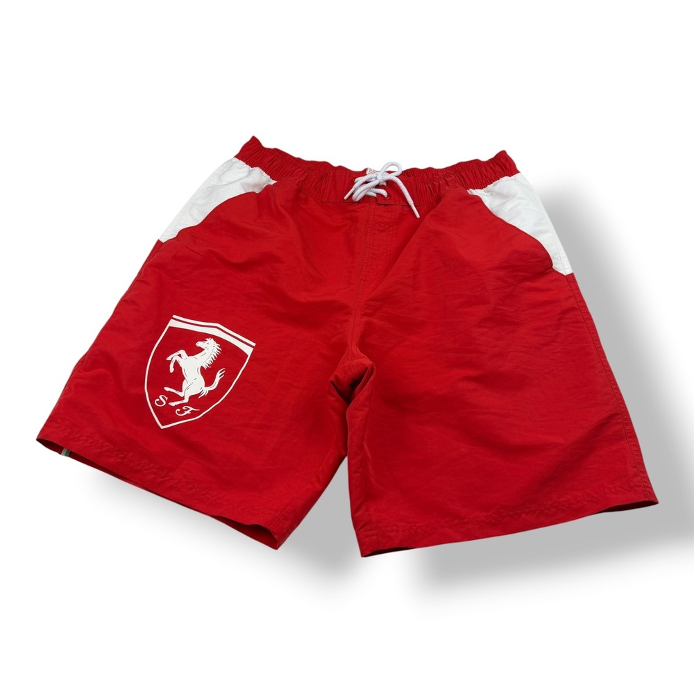 Puma Ferrari Mens Red Colorblock Swim Trunks XL Scuderia F1 Racing Shorts